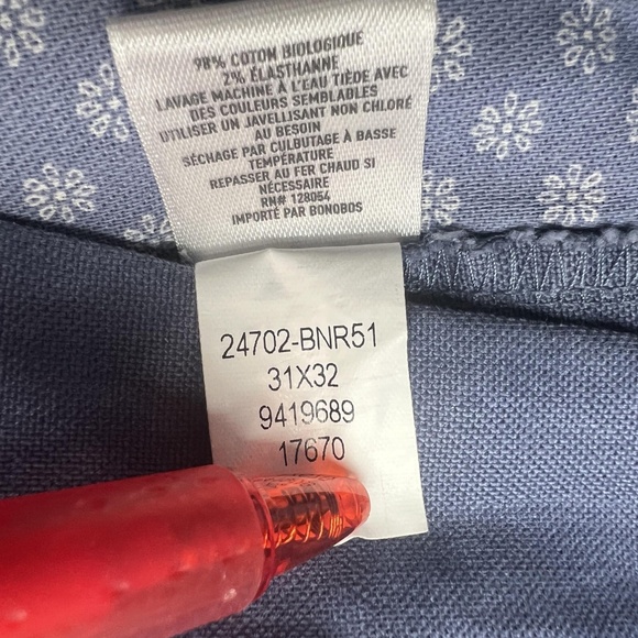 Bonobos Pants Mens 31x32 Blue Athletic Fit Stretch Organic Cotton Chino Washed - Picture 9 of 9